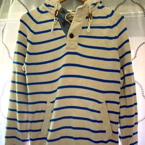 Oatmeal and Blue Striped Knit H&M Hoodie